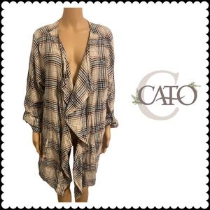 Cato Women’s Plus Sz 26W plaid Cardigan Duster W Pockets